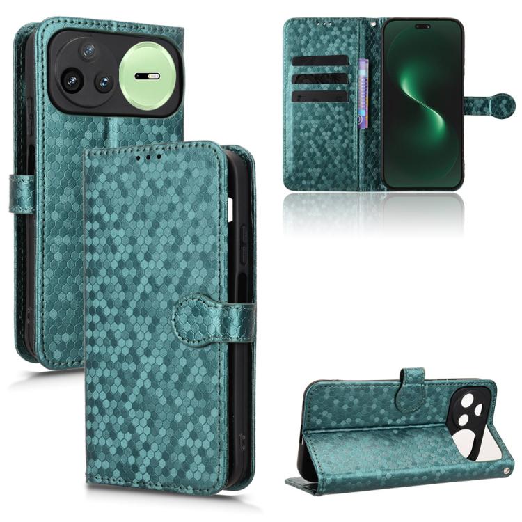 Honeycomb dot texture leather phone case, aqua teal flip wallet with card slots