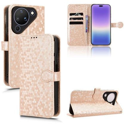 Honeycomb dot texture leather phone case, beige flip wallet with card slots