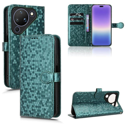 Honeycomb dot texture leather phone case, teal green flip wallet with card slots