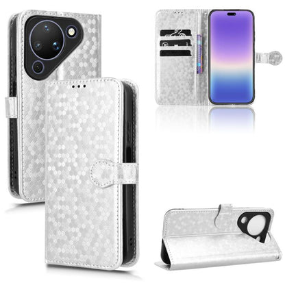 Honeycomb dot texture leather phone case, silver white flip wallet with card slots