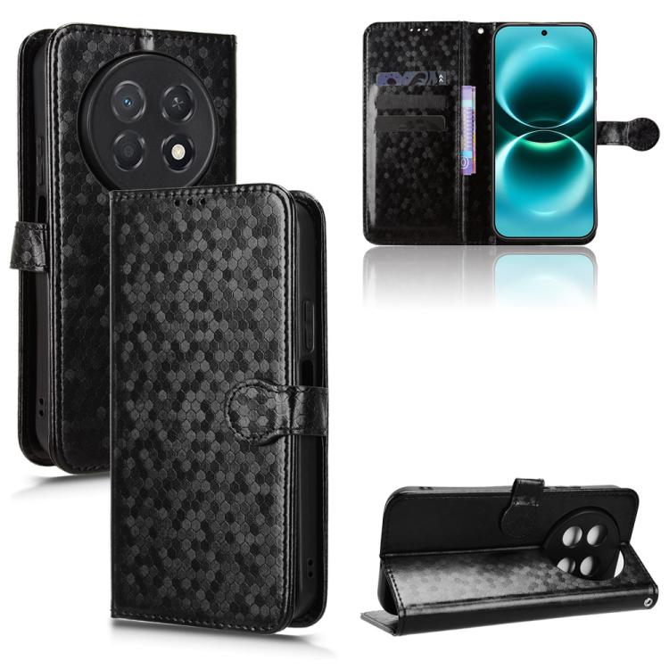 Black honeycomb dot leather folio phone case with card slots and magnetic flap