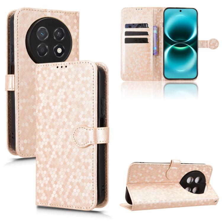 Champagne gold honeycomb dot leather folio phone case with card slots