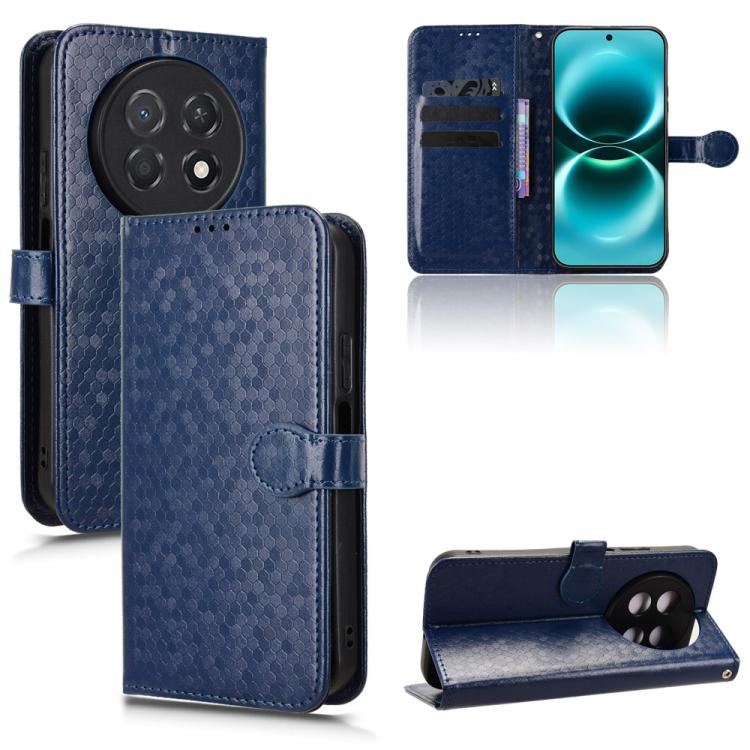 Dark blue honeycomb dot leather folio phone case with card slots and flap