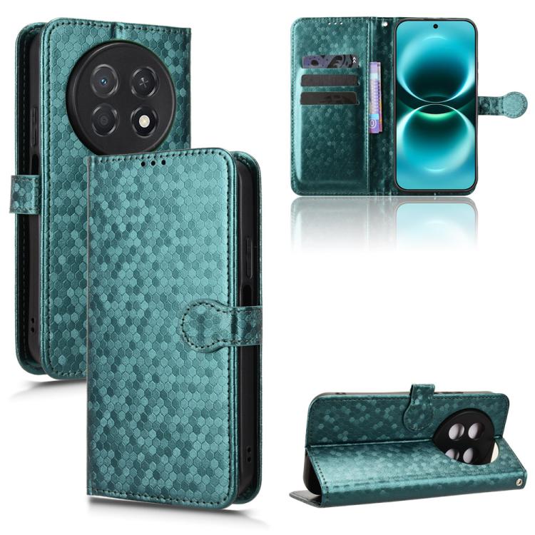 Green honeycomb dot leather folio phone case with card slots and magnetic flap