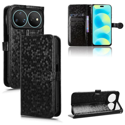 Honeycomb dot folio leather phone case, black, with card slots and magnetic stand