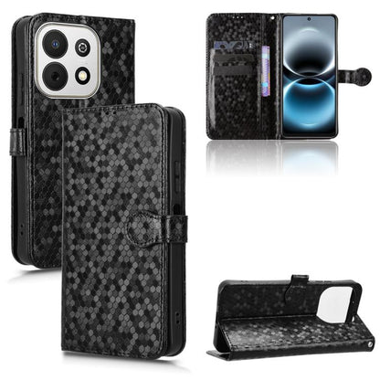 Honeycomb dot folio leather phone case, black, with card slots and kickstand