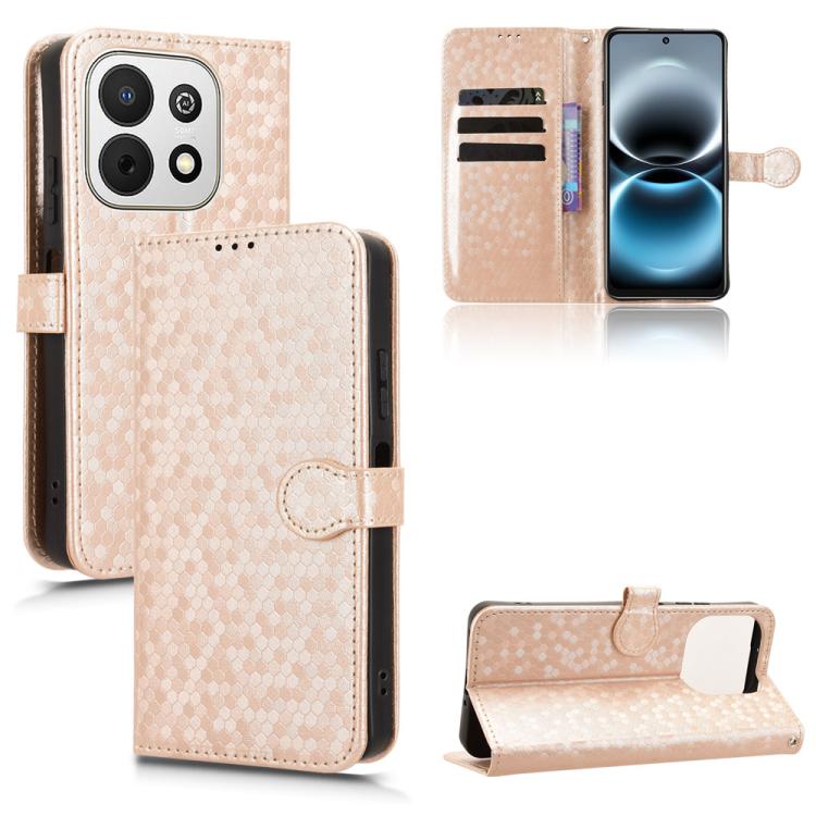 Honeycomb dot folio leather phone case, light beige, with card slots and magnetic stand