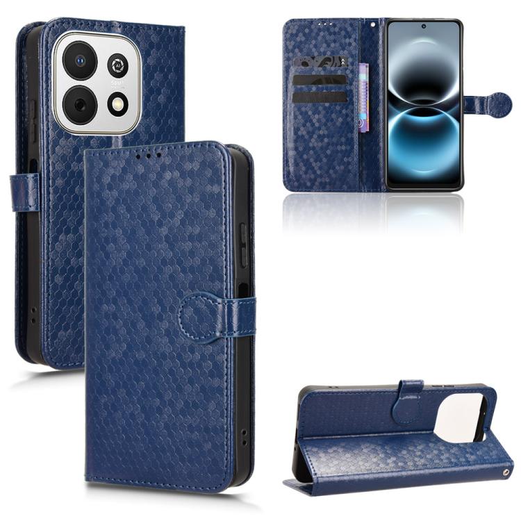 Honeycomb dot folio leather phone case, navy blue, with card slots and magnetic stand