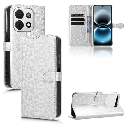 Honeycomb dot folio leather phone case, silver/gray, with card slots and magnetic stand