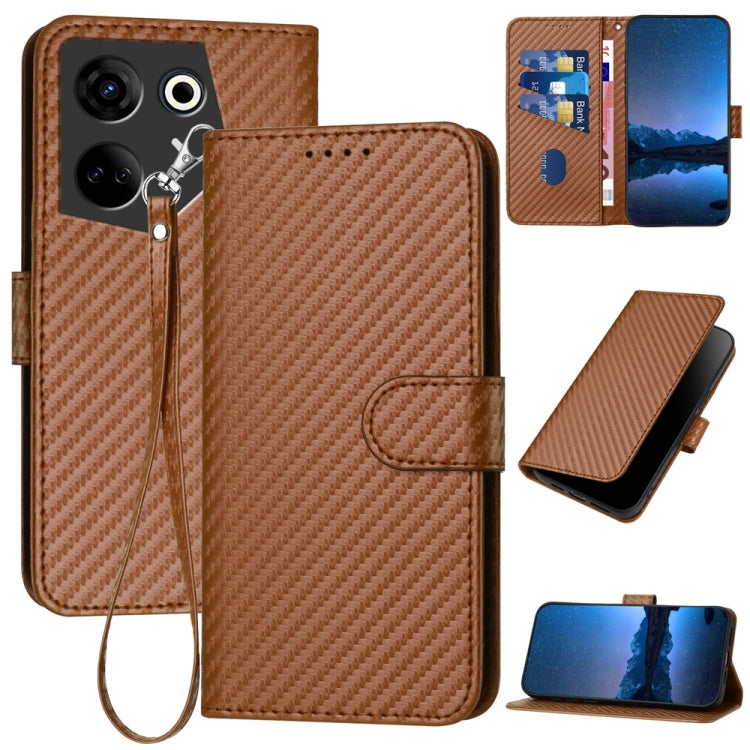 YX0070 Carbon Fiber Buckle Leather Phone Case with Lanyard, For Tecno Camon 20 / 20 Pro 4G, For Tecno Spark 10C, For Tecno Spark 10 4G, For Tecno Spark Go 2023, For Tecno Spark 10 Pro, For Tecno Pova 4, For Tecno Pova 2