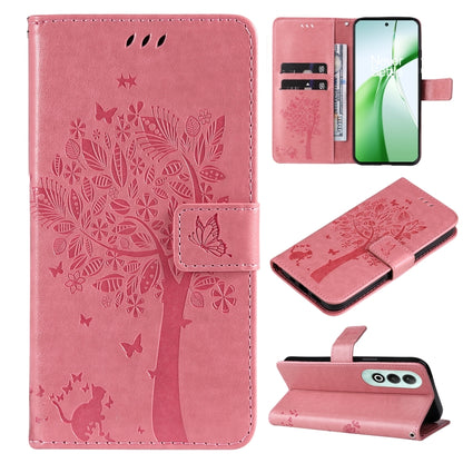 Tree & Cat Embossed Pattern Flip Leather Phone Case, For OnePlus 13, For OnePlus Nord CE4