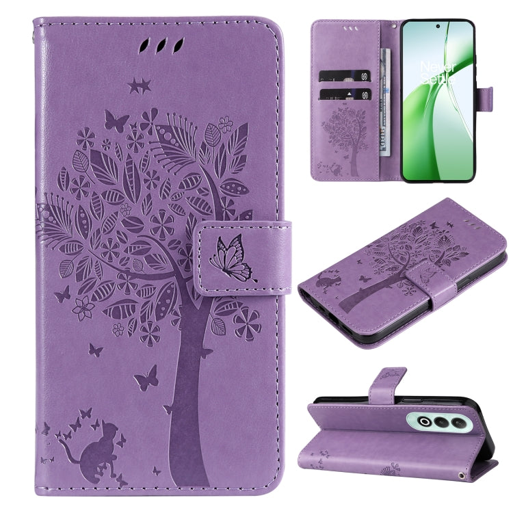 Tree & Cat Embossed Pattern Flip Leather Phone Case, For OnePlus 13, For OnePlus Nord CE4