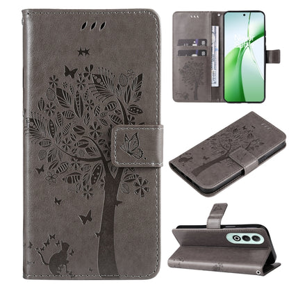 Tree & Cat Embossed Pattern Flip Leather Phone Case, For OnePlus 13, For OnePlus Nord CE4
