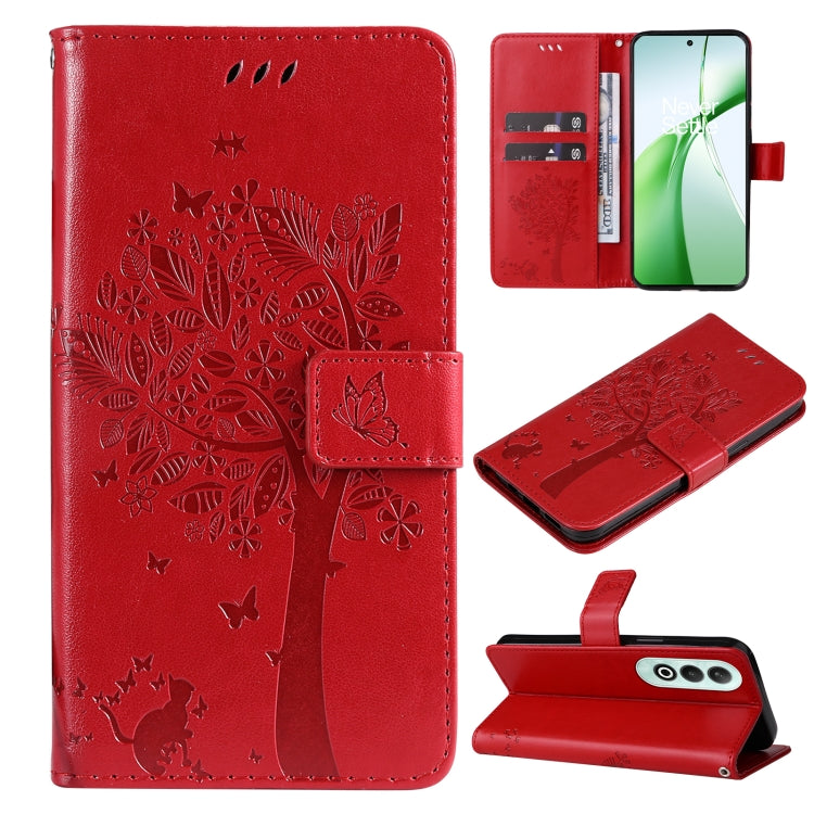 Tree & Cat Embossed Pattern Flip Leather Phone Case, For OnePlus 13, For OnePlus Nord CE4