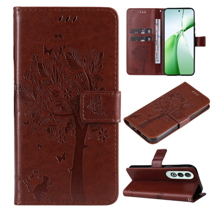 Tree & Cat Embossed Pattern Flip Leather Phone Case, For OnePlus 13, For OnePlus Nord CE4