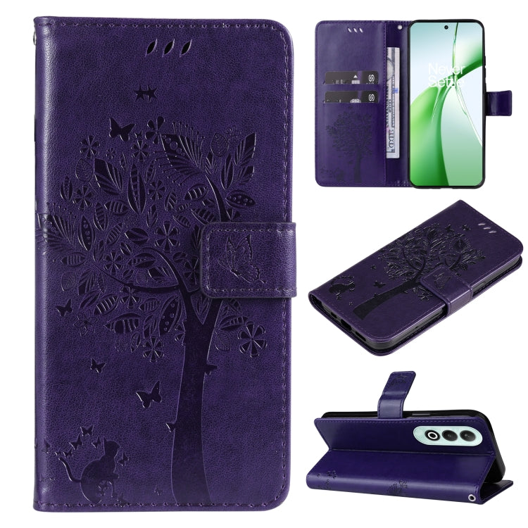 Tree & Cat Embossed Pattern Flip Leather Phone Case, For OnePlus 13, For OnePlus Nord CE4