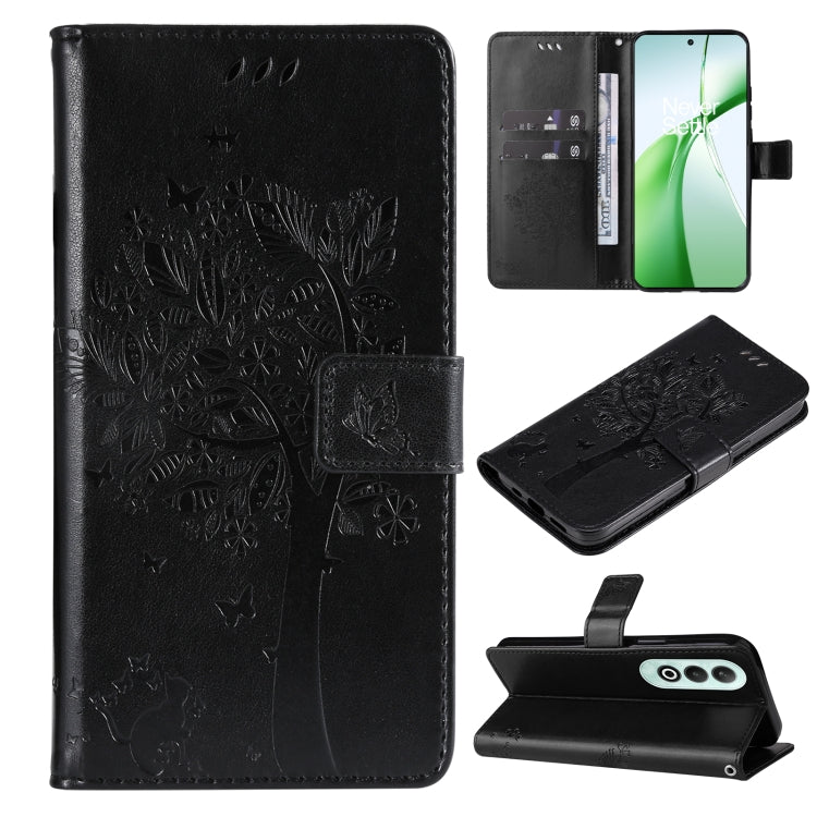 Tree & Cat Embossed Pattern Flip Leather Phone Case, For OnePlus 13, For OnePlus Nord CE4