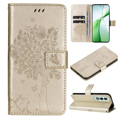 Tree & Cat Embossed Pattern Flip Leather Phone Case, For OnePlus 13, For OnePlus Nord CE4