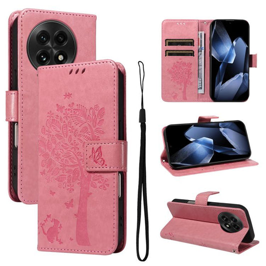 Tree & Cat Embossed Pattern Flip Leather Phone Case, For OnePlus 13, For OnePlus Nord CE4