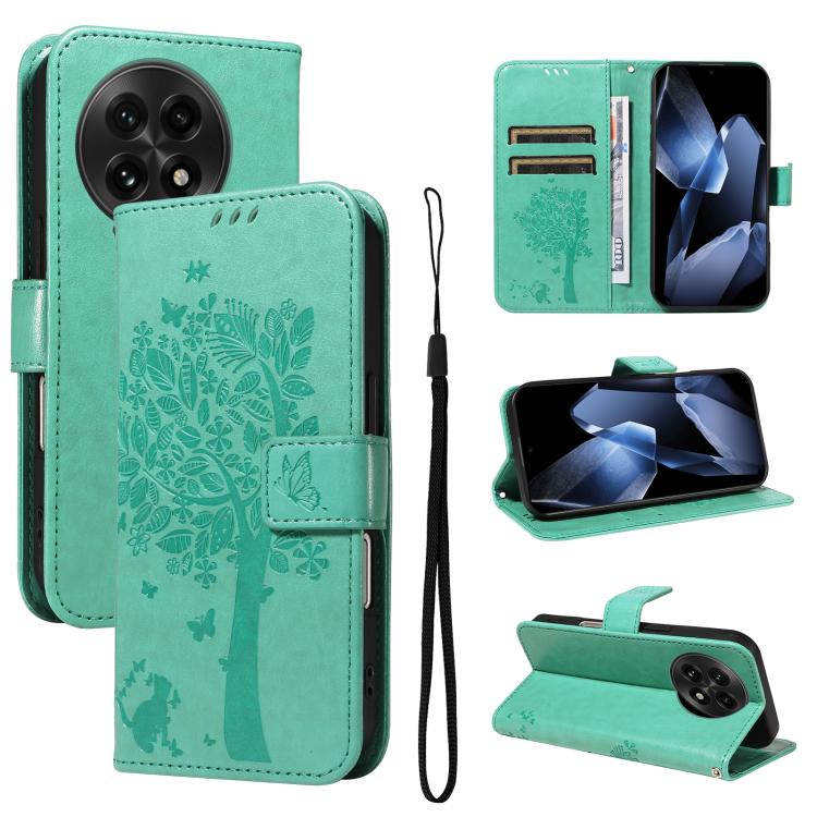 Tree & Cat Embossed Pattern Flip Leather Phone Case, For OnePlus 13, For OnePlus Nord CE4