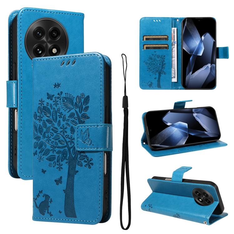 Tree & Cat Embossed Pattern Flip Leather Phone Case, For OnePlus 13, For OnePlus Nord CE4