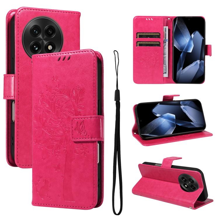 Tree & Cat Embossed Pattern Flip Leather Phone Case, For OnePlus 13, For OnePlus Nord CE4
