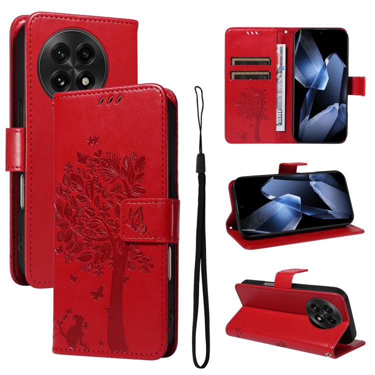 Tree & Cat Embossed Pattern Flip Leather Phone Case, For OnePlus 13, For OnePlus Nord CE4
