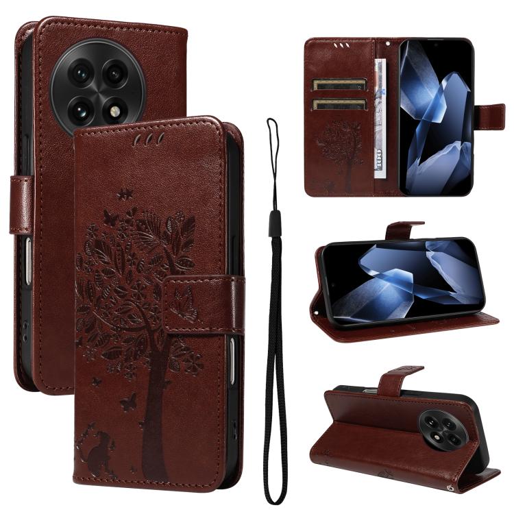 Tree & Cat Embossed Pattern Flip Leather Phone Case, For OnePlus 13, For OnePlus Nord CE4