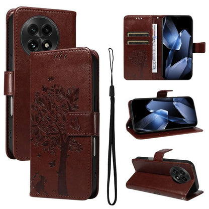 Tree & Cat Embossed Pattern Flip Leather Phone Case, For OnePlus 13, For OnePlus Nord CE4