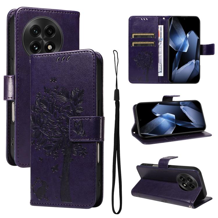 Tree & Cat Embossed Pattern Flip Leather Phone Case, For OnePlus 13, For OnePlus Nord CE4