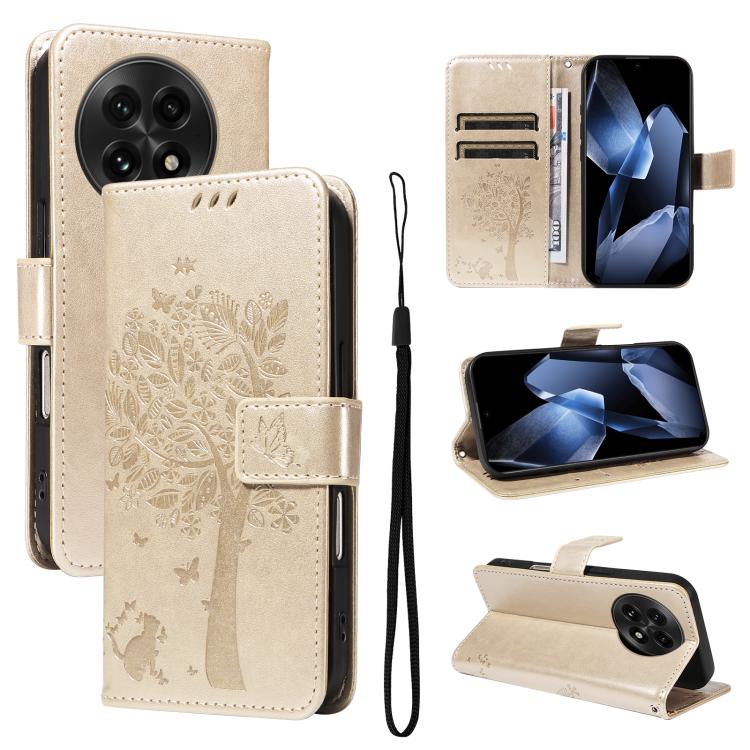 Tree & Cat Embossed Pattern Flip Leather Phone Case, For OnePlus 13, For OnePlus Nord CE4