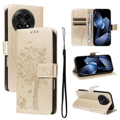 Tree & Cat Embossed Pattern Flip Leather Phone Case, For OnePlus 13, For OnePlus Nord CE4