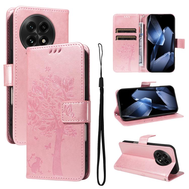 Tree & Cat Embossed Pattern Flip Leather Phone Case, For OnePlus 13, For OnePlus Nord CE4