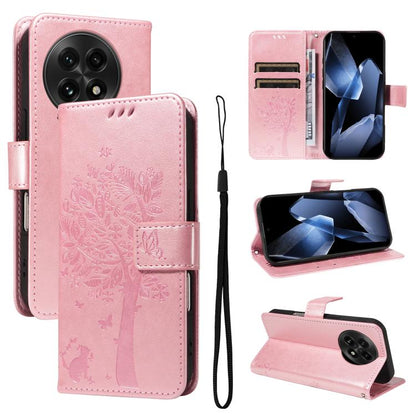 Tree & Cat Embossed Pattern Flip Leather Phone Case, For OnePlus 13, For OnePlus Nord CE4