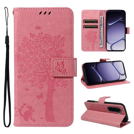 Tree & Cat Embossed Pattern Flip Leather Phone Case, For OnePlus Nord CE6 Lite/Turbo 6X 5G, For OnePlus Ace 6 Ultra, For OnePlus Ace 6 5G, For OnePlus 15, For OnePlus Ace 5 Ultra, For OnePlus Nord CE5, For OnePlus 13R Global