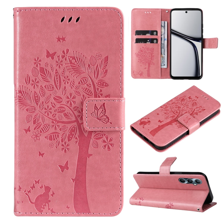 Tree & Cat Embossed Pattern Flip Leather Phone Case, For Realme C71 4G India, For Realme 15 5G, For Realme 14x 5G Global, For Realme C65 4G