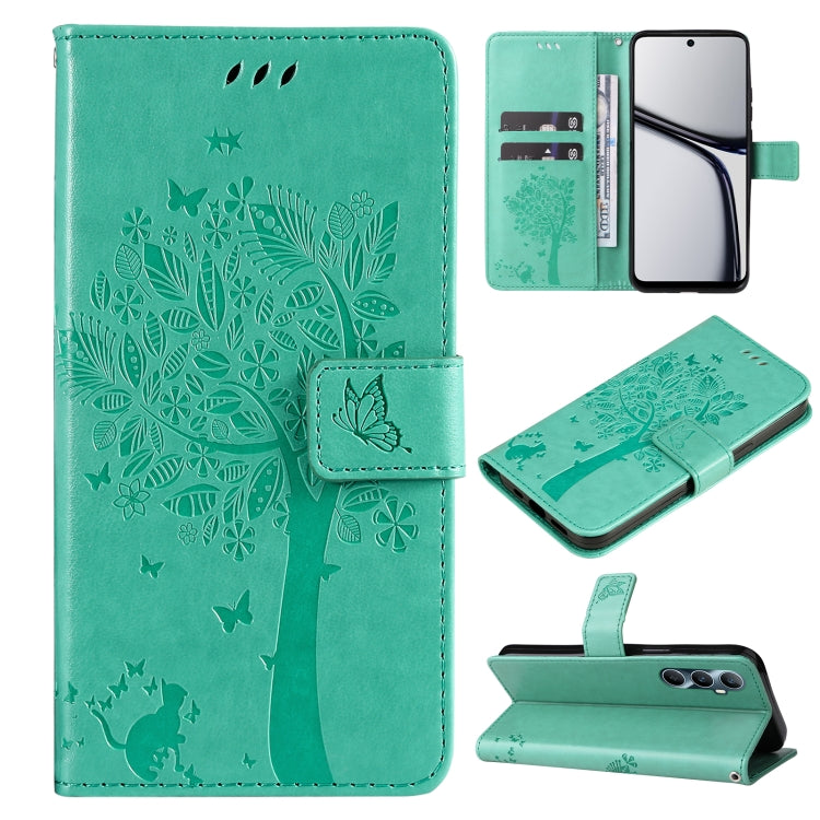 Tree & Cat Embossed Pattern Flip Leather Phone Case, For Realme C71 4G India, For Realme 15 5G, For Realme 14x 5G Global, For Realme C65 4G