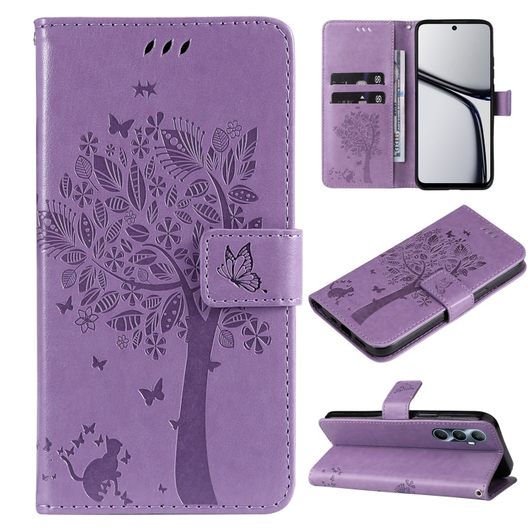 Tree & Cat Embossed Pattern Flip Leather Phone Case, For Realme C71 4G India, For Realme 15 5G, For Realme 14x 5G Global, For Realme C65 4G