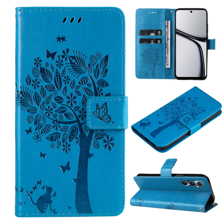 Tree & Cat Embossed Pattern Flip Leather Phone Case, For Realme C71 4G India, For Realme 15 5G, For Realme 14x 5G Global, For Realme C65 4G