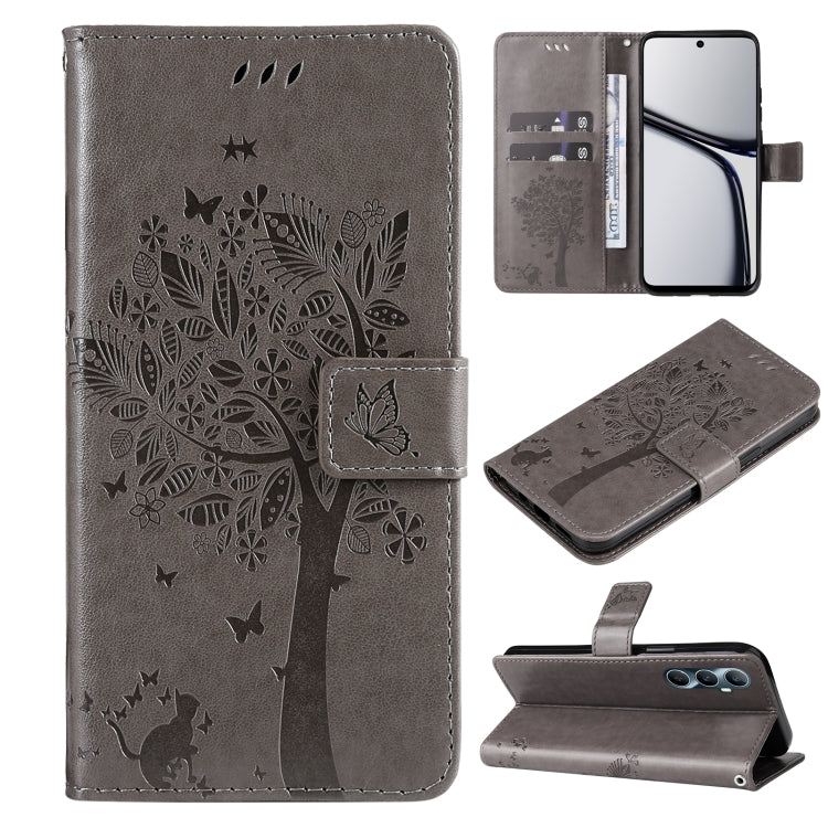 Tree & Cat Embossed Pattern Flip Leather Phone Case, For Realme C71 4G India, For Realme 15 5G, For Realme 14x 5G Global, For Realme C65 4G