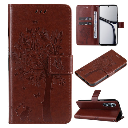 Tree & Cat Embossed Pattern Flip Leather Phone Case, For Realme C71 4G India, For Realme 15 5G, For Realme 14x 5G Global, For Realme C65 4G