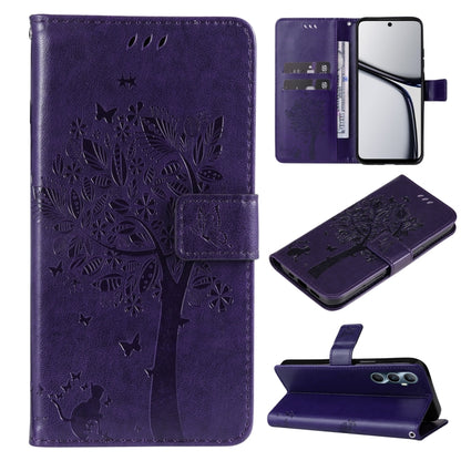 Tree & Cat Embossed Pattern Flip Leather Phone Case, For Realme C71 4G India, For Realme 15 5G, For Realme 14x 5G Global, For Realme C65 4G