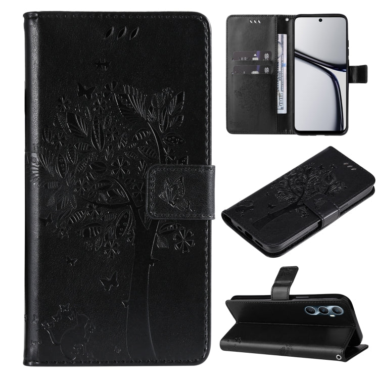 Tree & Cat Embossed Pattern Flip Leather Phone Case, For Realme C71 4G India, For Realme 15 5G, For Realme 14x 5G Global, For Realme C65 4G