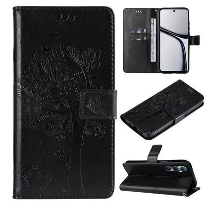 Tree & Cat Embossed Pattern Flip Leather Phone Case, For Realme C71 4G India, For Realme 15 5G, For Realme 14x 5G Global, For Realme C65 4G