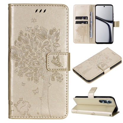 Tree & Cat Embossed Pattern Flip Leather Phone Case, For Realme C71 4G India, For Realme 15 5G, For Realme 14x 5G Global, For Realme C65 4G