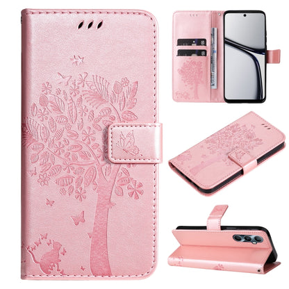Tree & Cat Embossed Pattern Flip Leather Phone Case, For Realme C71 4G India, For Realme 15 5G, For Realme 14x 5G Global, For Realme C65 4G