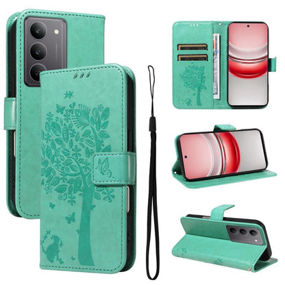 Tree & Cat Embossed Pattern Flip Leather Phone Case, For Realme C71 4G India, For Realme 15 5G, For Realme 14x 5G Global, For Realme C65 4G