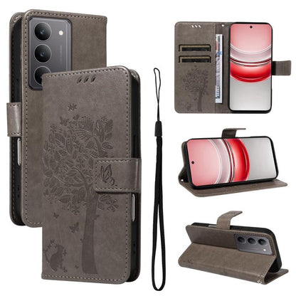 Tree & Cat Embossed Pattern Flip Leather Phone Case, For Realme C71 4G India, For Realme 15 5G, For Realme 14x 5G Global, For Realme C65 4G