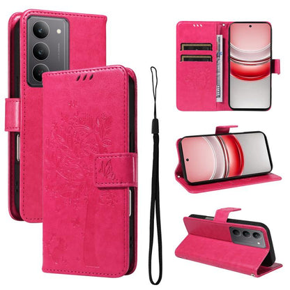 Tree & Cat Embossed Pattern Flip Leather Phone Case, For Realme C71 4G India, For Realme 15 5G, For Realme 14x 5G Global, For Realme C65 4G