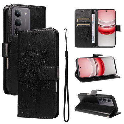 Tree & Cat Embossed Pattern Flip Leather Phone Case, For Realme C71 4G India, For Realme 15 5G, For Realme 14x 5G Global, For Realme C65 4G